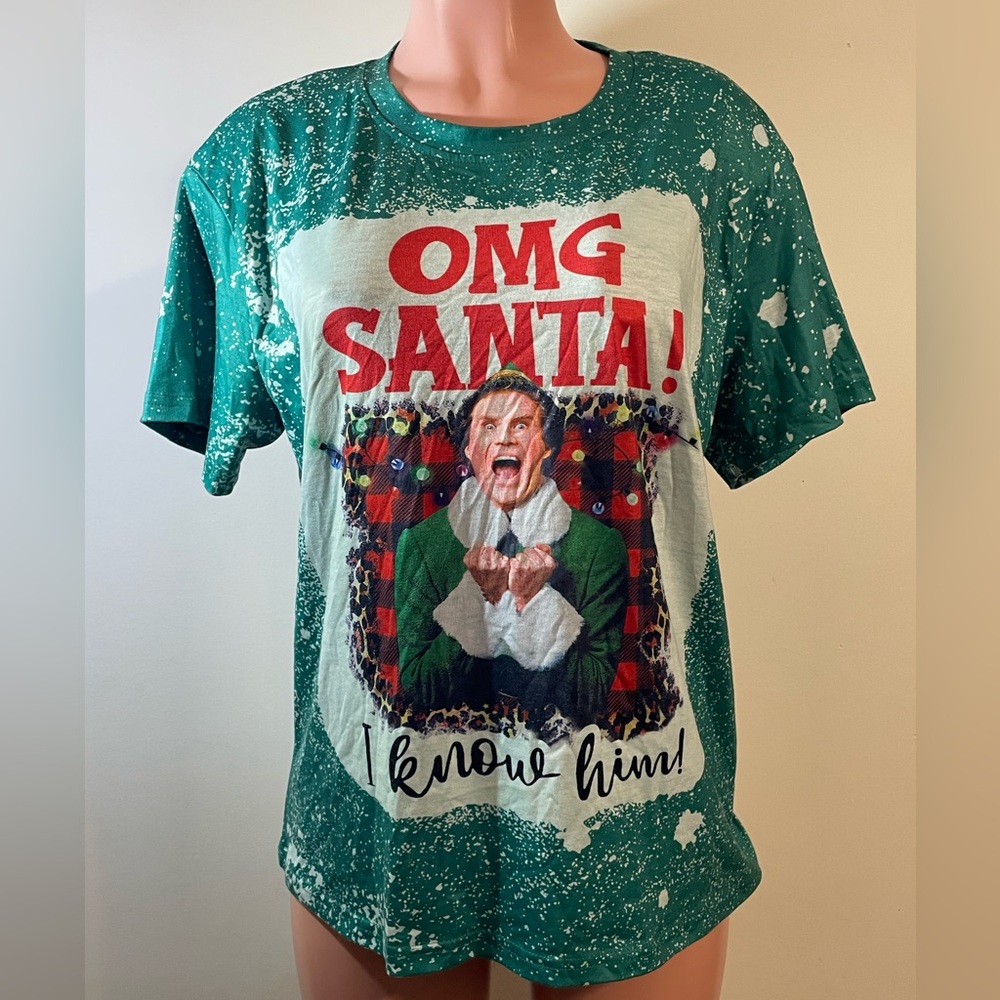 ELF T-shirt OMG Santa I Know Him Santa Claus Christmas Will Ferrell‎ large green
